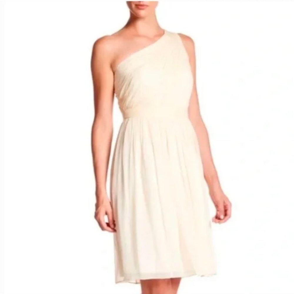 NWT J. Crew Kylie Cream Silk Chiffon One Shoulder Dress